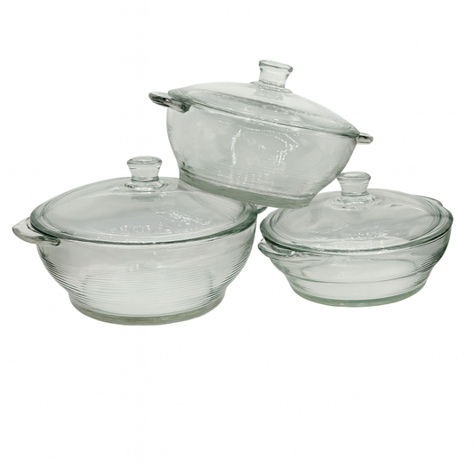 3-Piece Clear Glass Casserole Set – Heat-Resistant Cooking & Serving Bowls with Lids (Total 3250 ml) - Habitt