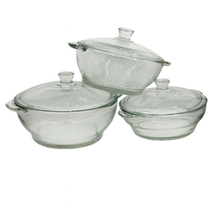 3-Piece Clear Glass Casserole Set – Heat-Resistant Cooking & Serving Bowls with Lids (Total 3250 ml) - Habitt