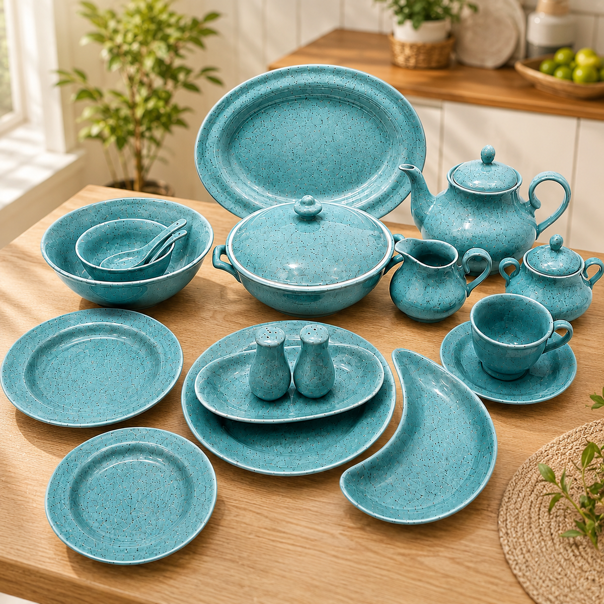 Luxury 72-Piece Ocean Salt Speckled Dinnerware Set