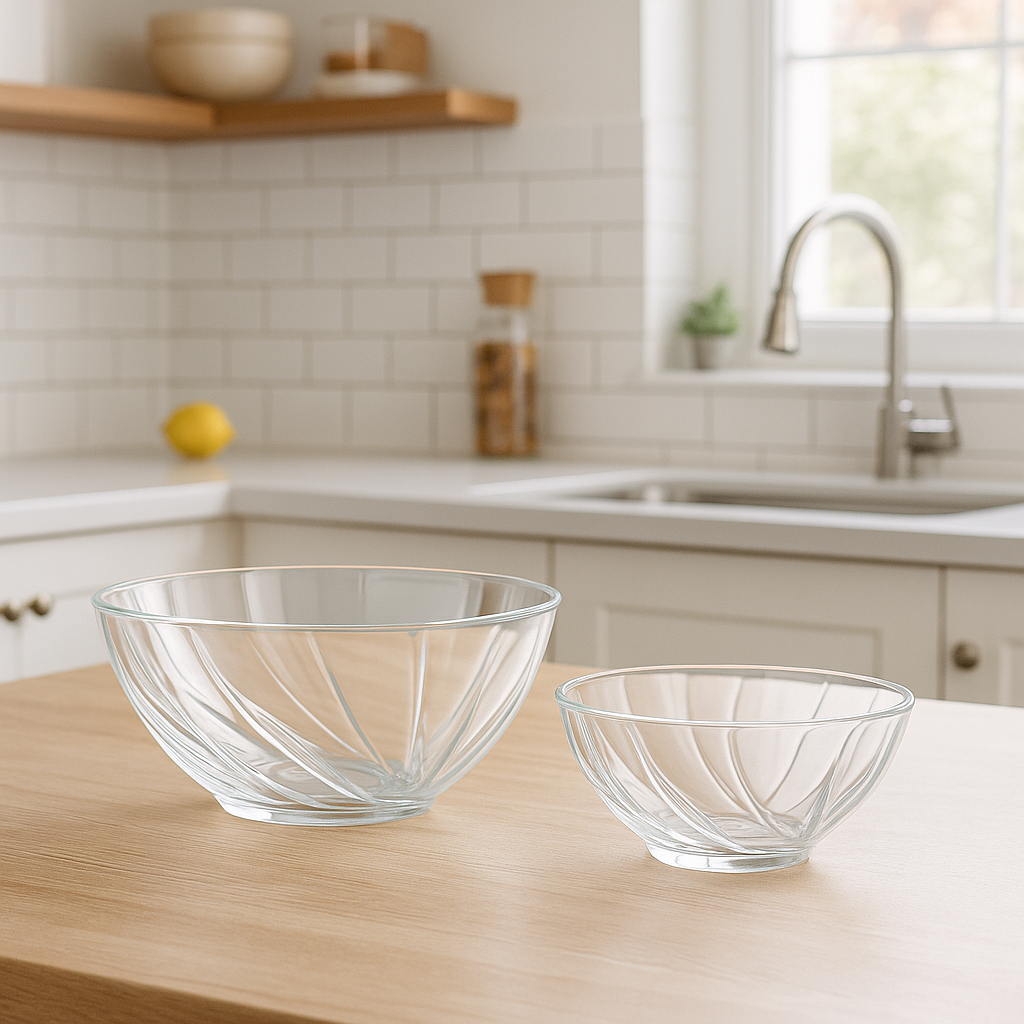 Clear Swirl-Pattern Pressed-Glass 7-Piece Fruit Bowl Set – Elegant Modern Serveware - Habitt