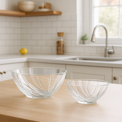 Clear Swirl-Pattern Pressed-Glass 7-Piece Fruit Bowl Set – Elegant Modern Serveware - Habitt