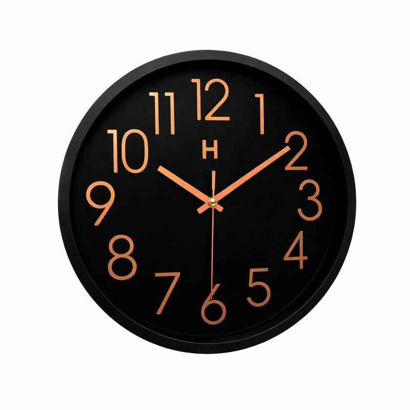 Heritage Bradford Wall Clock 14.5 Inch – Black Dial with Copper-Tone Numerals & Modern Minimal Design (Plastic) - Habitt