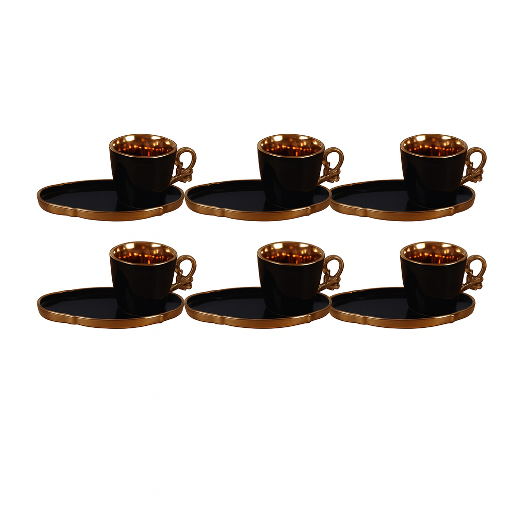 Sol Stylish Cup & Saucer Set of 6 – Model 90123 (Black & Gold Finish) - Habitt