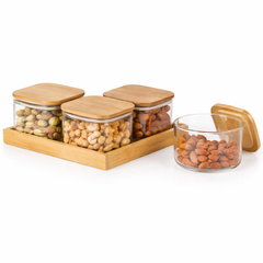 5Pcs Glass Storage Jar Set with Bamboo Lids & Wooden Tray – Premium Kitchen Organizer - Habitt