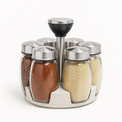 Glass Spice Rack Set – 6 Pieces with Rotating Stand - Habitt