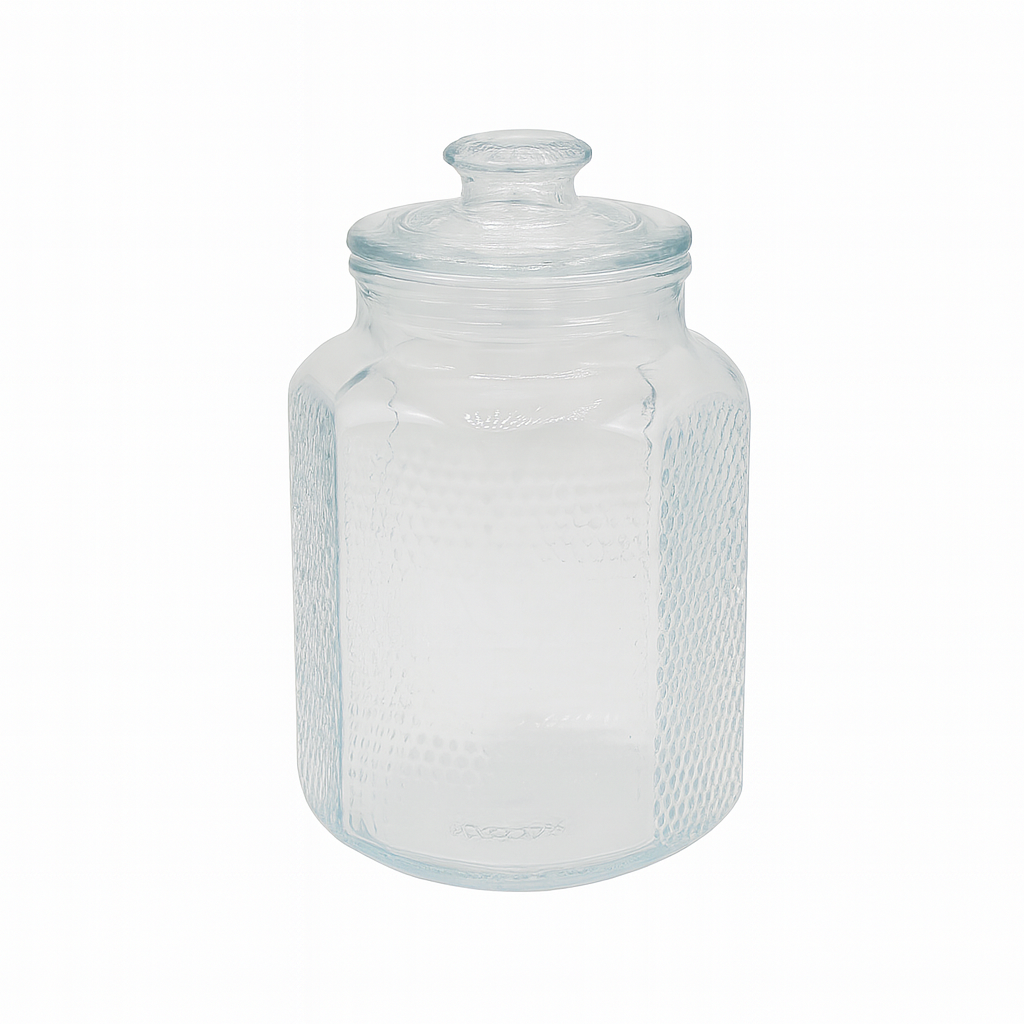 Clear Textured Pressed-Glass Storage Jar with Lid – 2200 ml Airtight Kitchen Container - Habitt