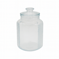 Clear Textured Pressed-Glass Storage Jar with Lid – 2200 ml Airtight Kitchen Container - Habitt