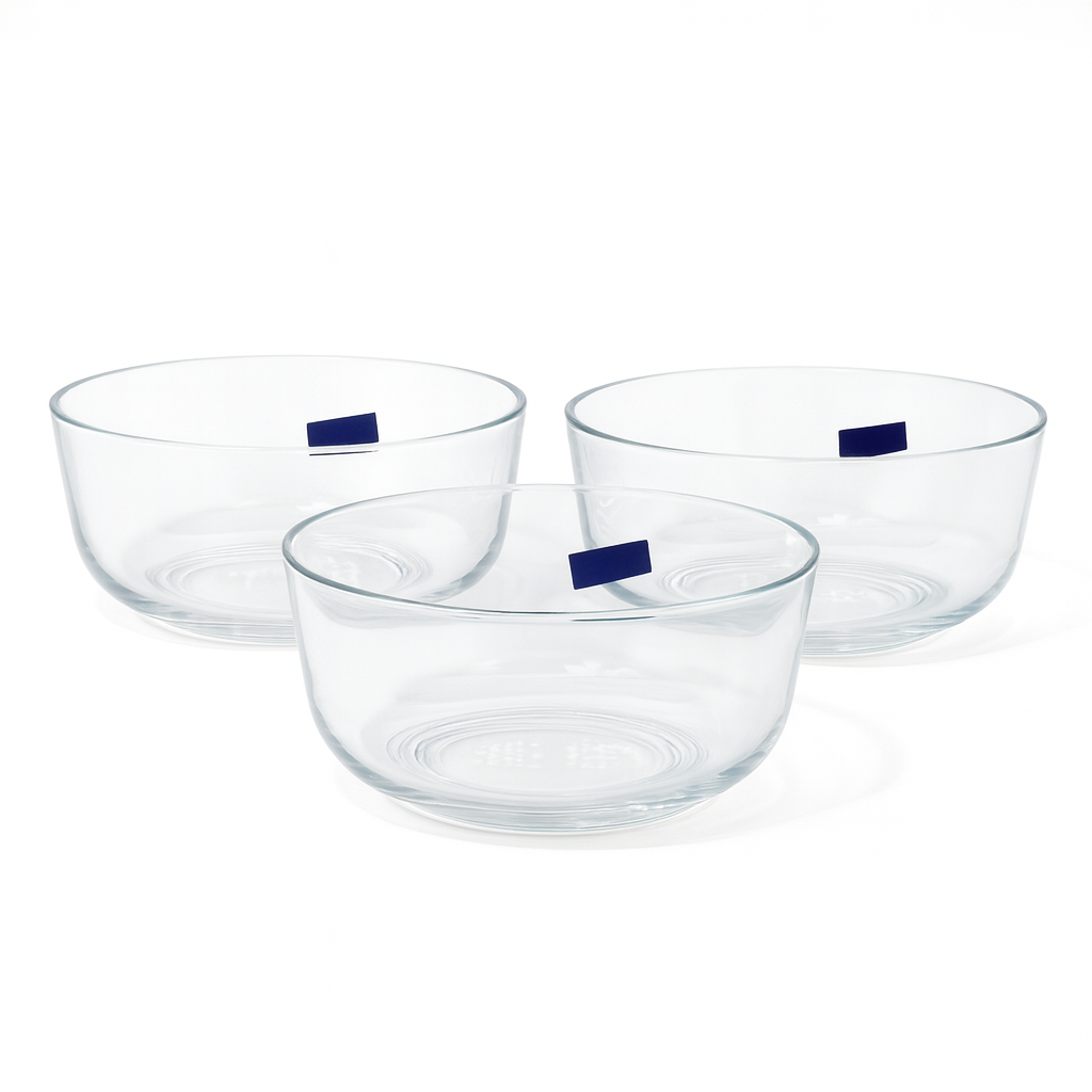 3-Piece Clear Glass Bowl Set – 2200 ml Large Multi-Purpose Mixing & Serving Bowls - Habitt