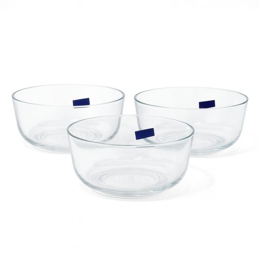 3-Piece Clear Glass Bowl Set – 2200 ml Large Multi-Purpose Mixing & Serving Bowls - Habitt