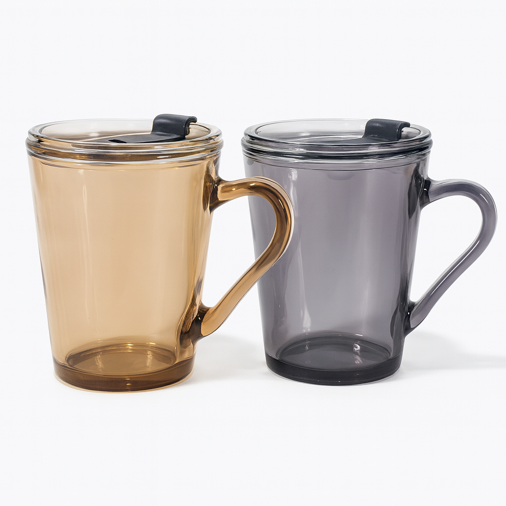 Juice Mug with Handle & Lid – High-Capacity Drinking Cup (Brown, Black) - Habitt