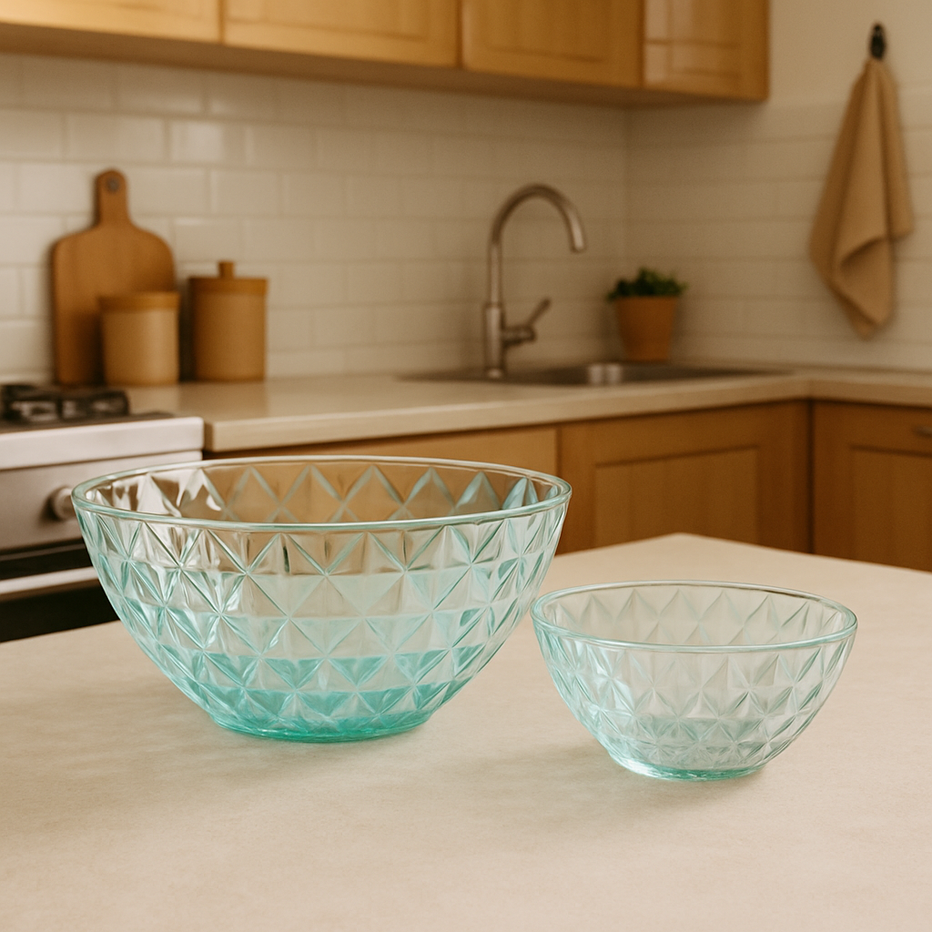 Clear Diamond-Cut Pressed-Glass 7-Piece Fruit Bowl Set – Elegant Serveware Collection - Habitt