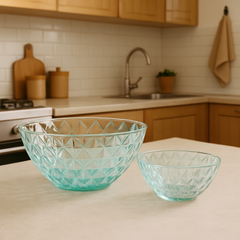 Clear Diamond-Cut Pressed-Glass 7-Piece Fruit Bowl Set – Elegant Serveware Collection - Habitt
