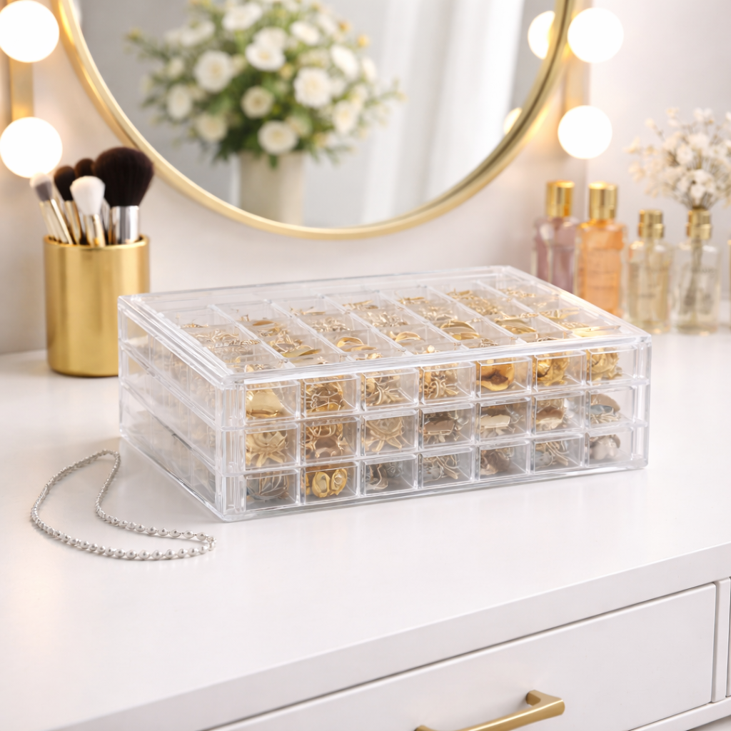 Plastic Jewellery Case – Transparent Multi-Compartment Organizer - Habitt