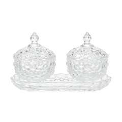 Textured Clear Glass 3-Piece Candy & Serving Set with Tray – Decorative Lidded Bowls - Habitt