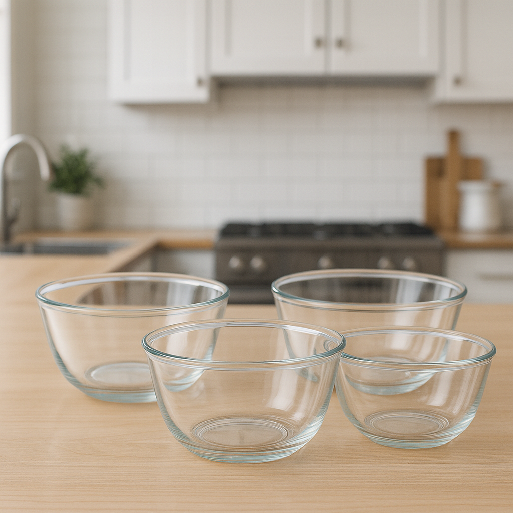 4-Piece Clear Glass Bowl Set – 1600 ml Large Multi-Purpose Mixing & Serving Bowls - Habitt