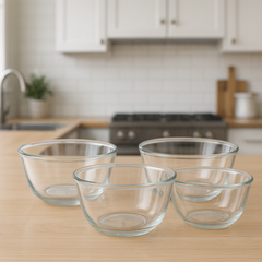 4-Piece Clear Glass Bowl Set – 1600 ml Large Multi-Purpose Mixing & Serving Bowls - Habitt