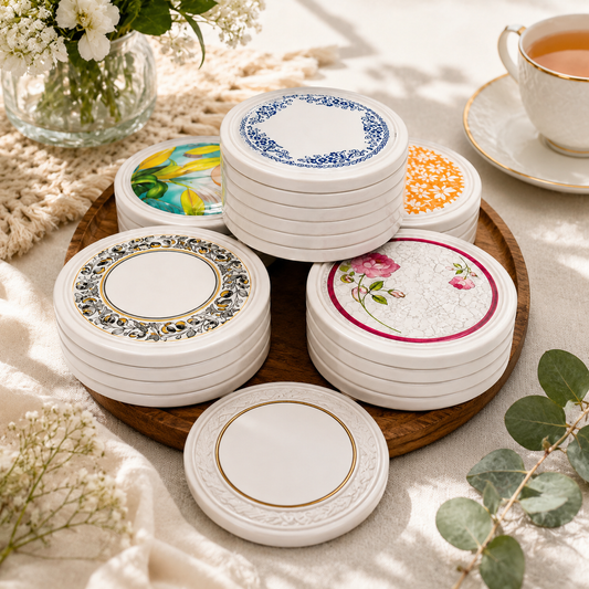Tea Coaster 6PCS Assorted | Decorative Heat Resistant Cup Coaster Set for Dining & Coffee Tables - Habitt