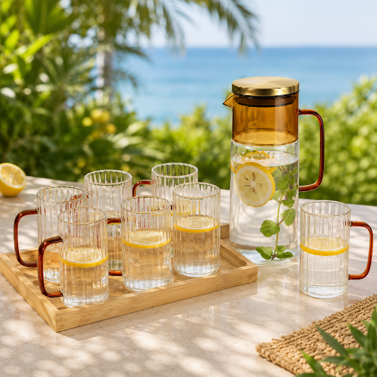 6 Piece Transparent Water Set with Jug | Drinkware Set