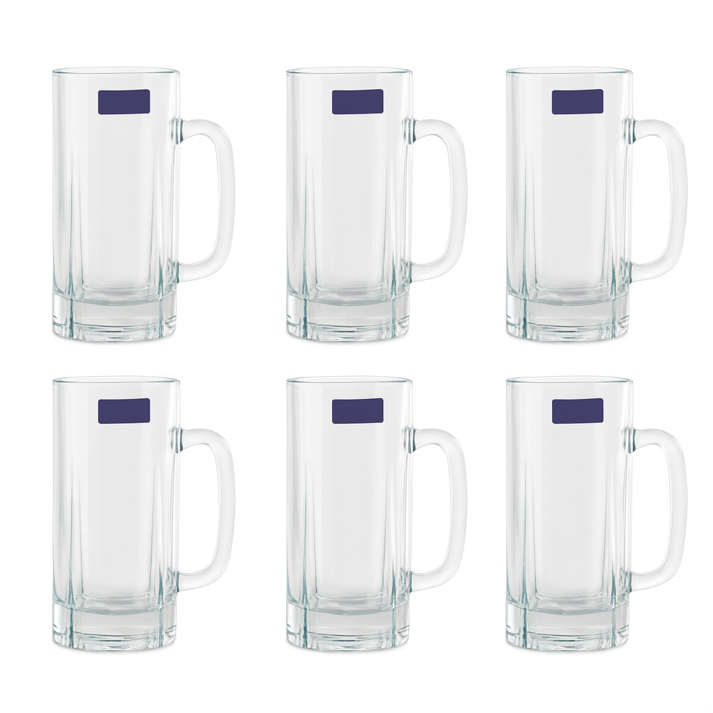 Clear Glass Juice Mug with Handle 415 ml – Set of 6 | Premium Transparent Drinkware for Home & Café - Habitt