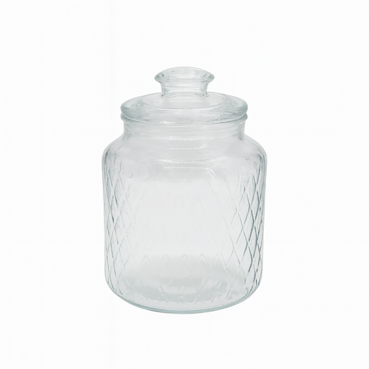 Clear Diamond-Pattern Pressed-Glass Storage Jar with Lid – 2200 ml Airtight Kitchen Container - Habitt