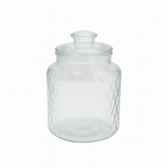 Clear Diamond-Pattern Pressed-Glass Storage Jar with Lid – 2200 ml Airtight Kitchen Container - Habitt