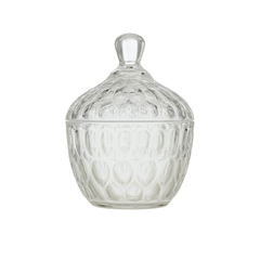 Clear Embossed Glass Candy Jar with Lid – 99 mm Decorative Sweet Container (1 Pc) - Habitt