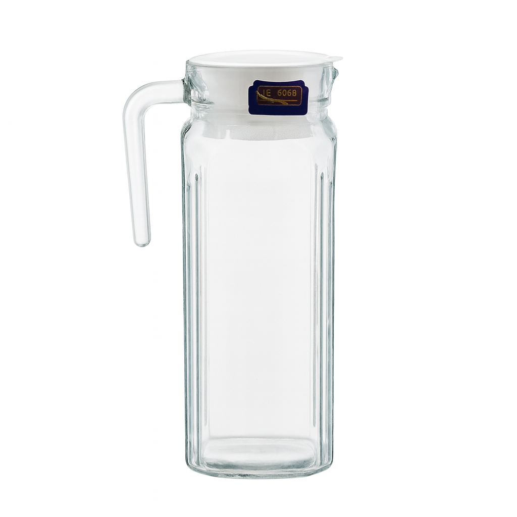 Clear Glass Jug 1150 ml with Handle & White Lid – Slim Premium Water & Juice Pitcher - Habitt