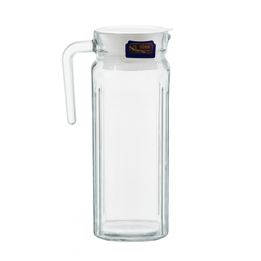 Clear Glass Jug 1150 ml with Handle & White Lid – Slim Premium Water & Juice Pitcher - Habitt