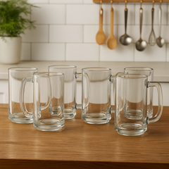 Clear Glass Juice Mug with Handle 410 ml – Set of 6 | Durable Drinkware for Home, Café & Bar - Habitt