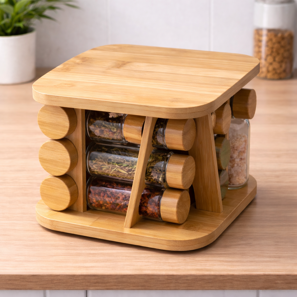 16-Piece Square Spice Jar Set with Bamboo Stand – Kitchen Organizer Rack - Habitt