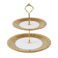 2 Tier Pastry Stand – White &amp; Gold Ceramic Dessert Stand - Habitt