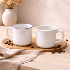 Set of 2 Minimalist White Coffee Mugs | Classic Aesthetic Tea Cups with Contrast Rim | Modern Kitchen Drinkware - Habitt
