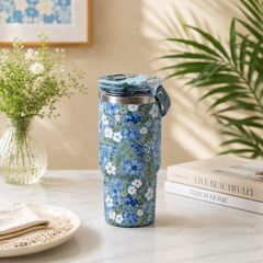 Assorted 900 ml Floral Insulated Travel Tumbler with Lid | Stylish Printed Drink Cup