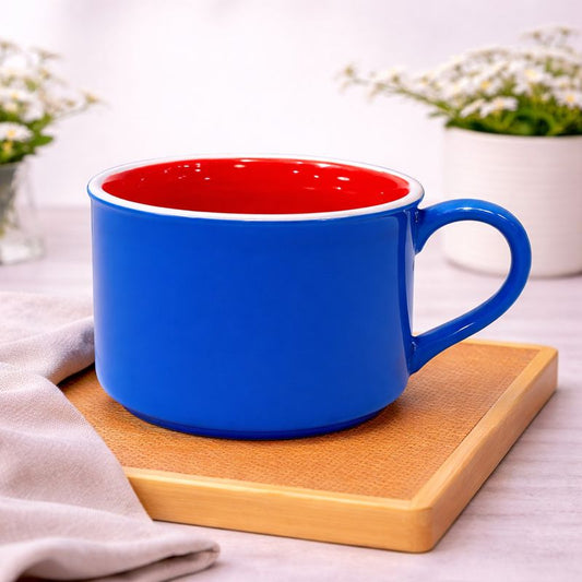 Vibrant Color Block Ceramic Mug – Modern Wide Coffee & Tea Cup in Blue - Habitt