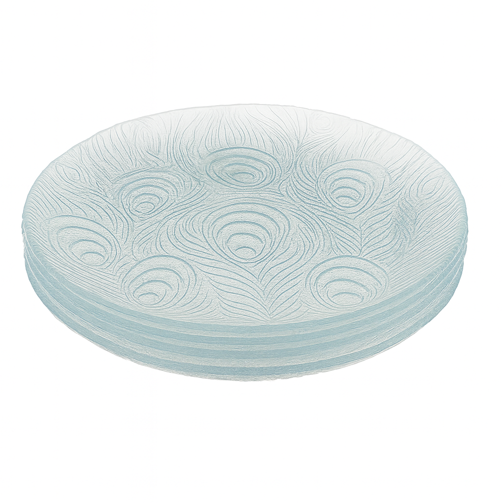 Clear Pressed-Glass Peacock-Pattern Dessert Plate Set – 6 Pieces, 178 mm Diameter - Habitt