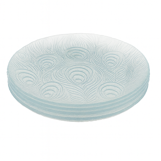 Clear Pressed-Glass Peacock-Pattern Dessert Plate Set – 6 Pieces, 178 mm Diameter - Habitt