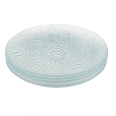 Clear Pressed-Glass Peacock-Pattern Dessert Plate Set – 6 Pieces, 178 mm Diameter - Habitt
