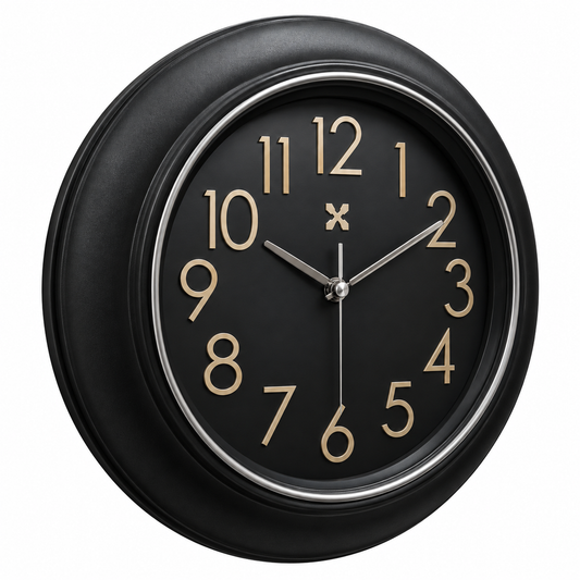 Heritage Prague 2 Wall Clock 18 x 18 Inch – Black Dial with Silver Accents & Contemporary Classic Design (Plastic)