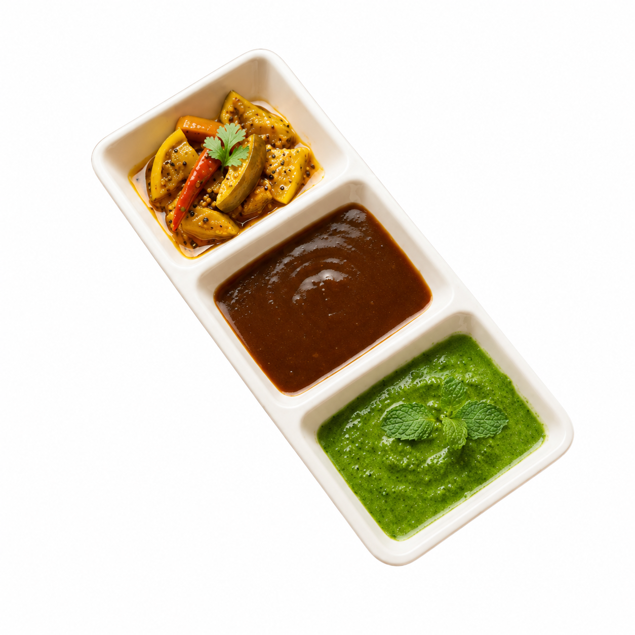 3 in 1 Pickle Dish | Triple Compartment Serving Tray for Sauces, Chutneys & Snacks - Habitt