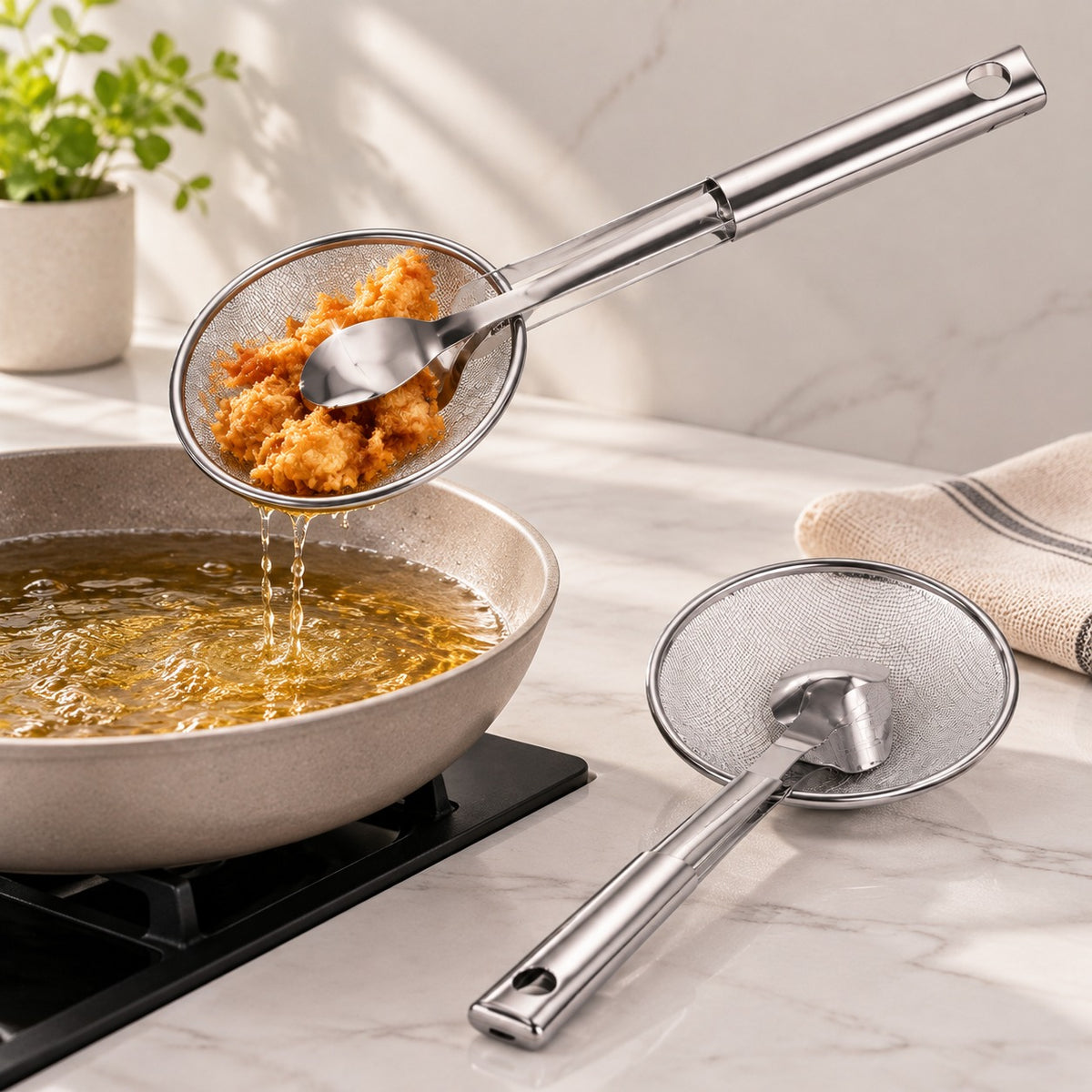 Fry Tong Strainer | Stainless Steel Kitchen Cooking Tool