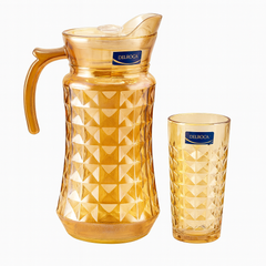 Golden-Tinted 7-Piece Water Set – 1.7 L Jug with 278 ml Glasses (Premium Diamond-Pattern Glassware) - Habitt