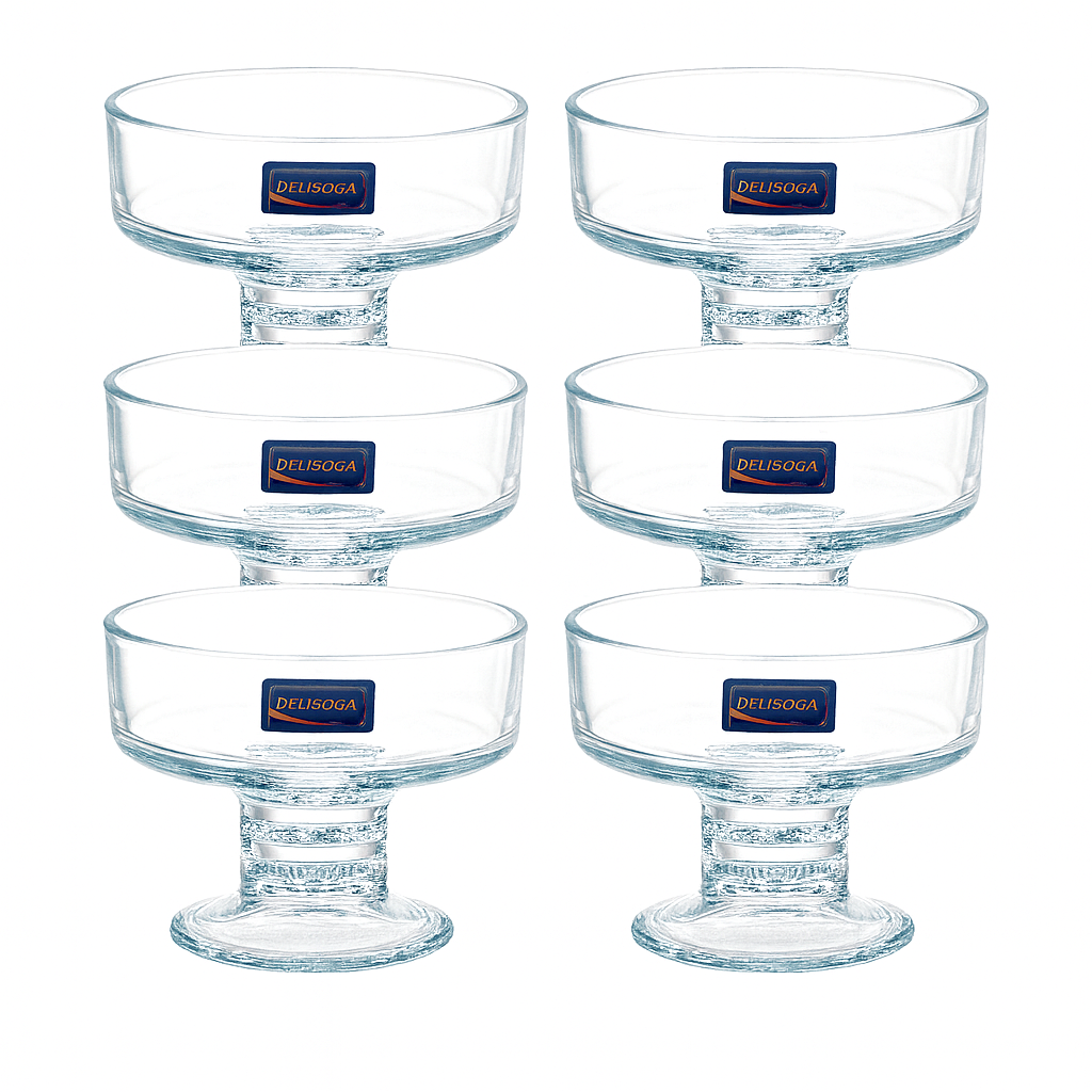 Clear Pressed-Glass Ice Cream Cups – 6-Piece Set, 200 ml Footed Dessert Bowls - Habitt