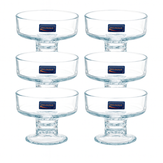 Clear Pressed-Glass Ice Cream Cups – 6-Piece Set, 200 ml Footed Dessert Bowls - Habitt