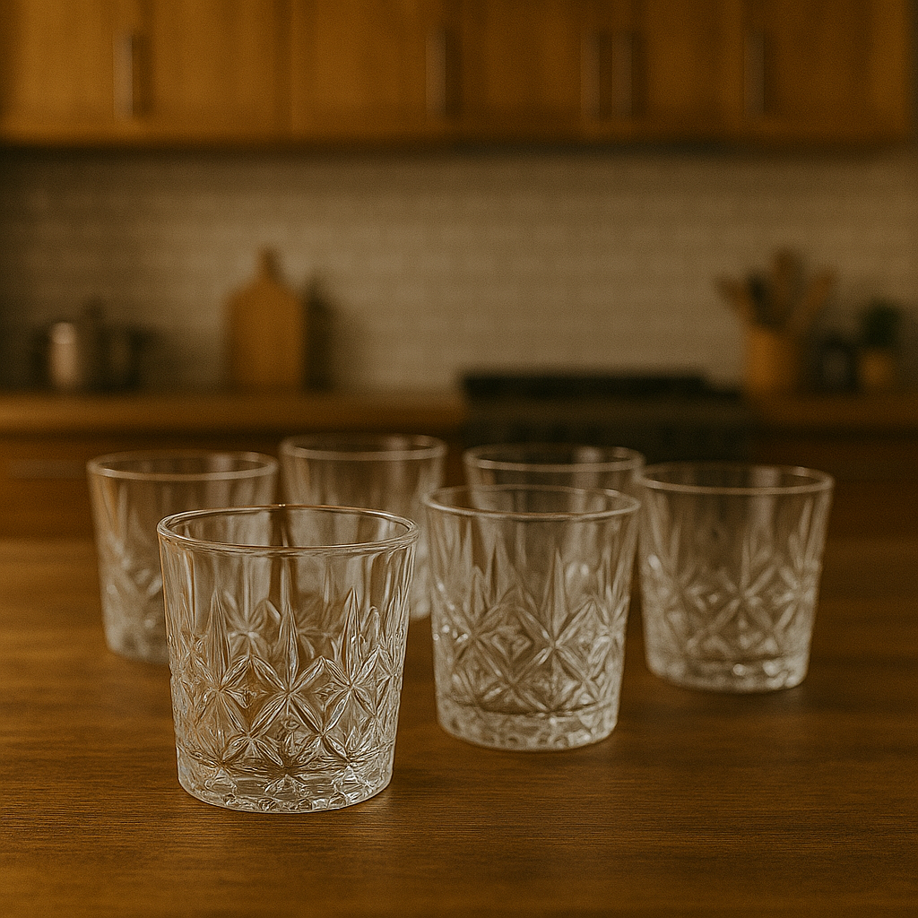 Diamond-Cut Tumbler Glass Set 340 ml – Premium Clear Crystal-Style Drinkware (6 Pcs) - Habitt