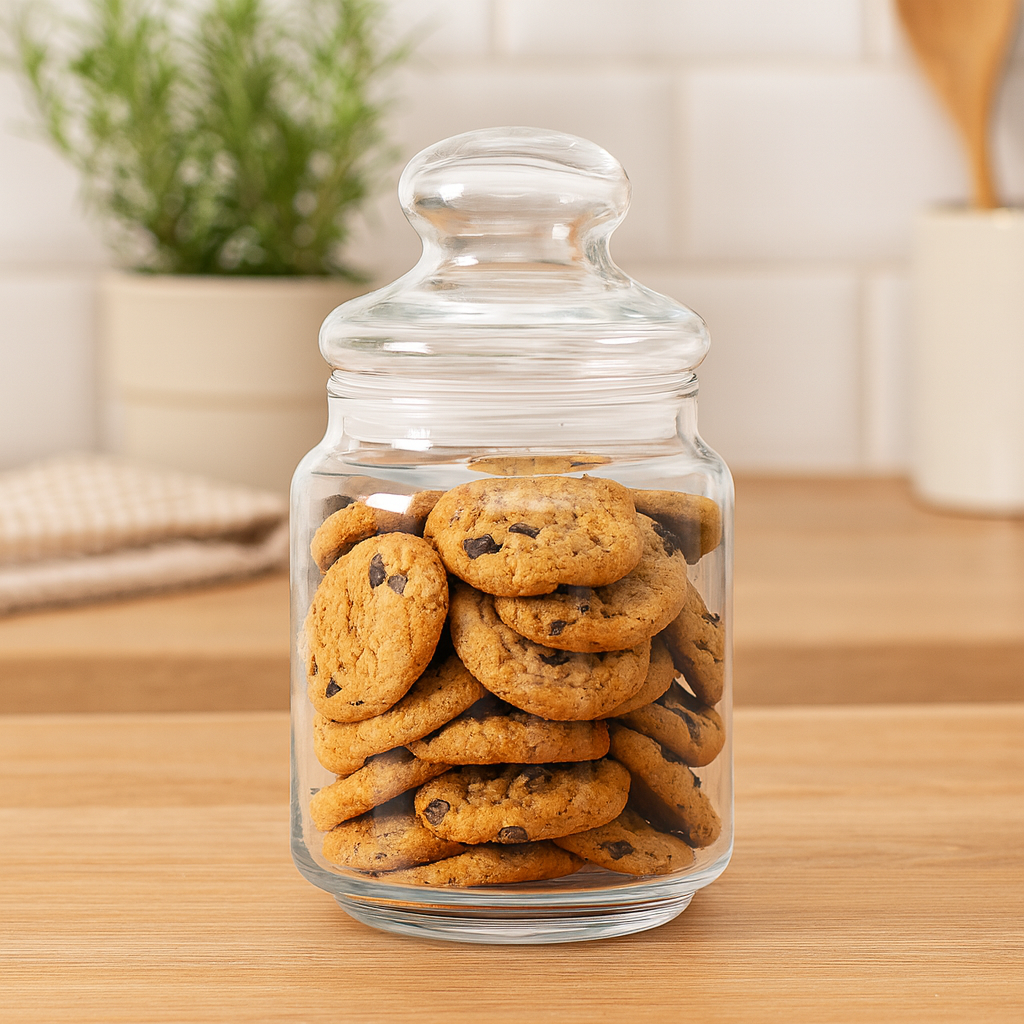 Clear Pressed-Glass Storage Jar with Lid – 400 ml Airtight Kitchen Container - Habitt