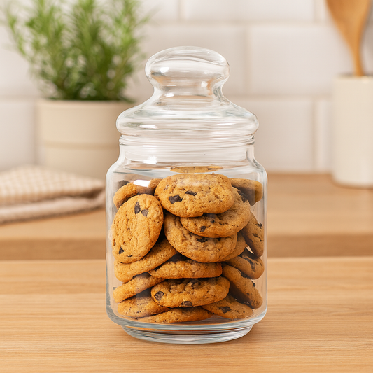 Clear Pressed-Glass Storage Jar with Lid – 400 ml Airtight Kitchen Container - Habitt