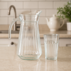 Ribbed Crystal-Style Glass Water Set – 7-Piece Set (1.2 L Jug + 370 mL Glasses) - Habitt