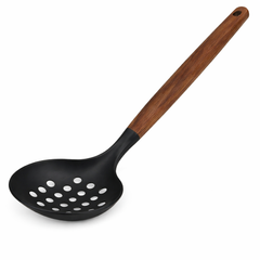 Premium Non-Stick Nylon Skimmer Spoon – Heat-Resistant Slotted Ladle with Wooden Handle - Habitt