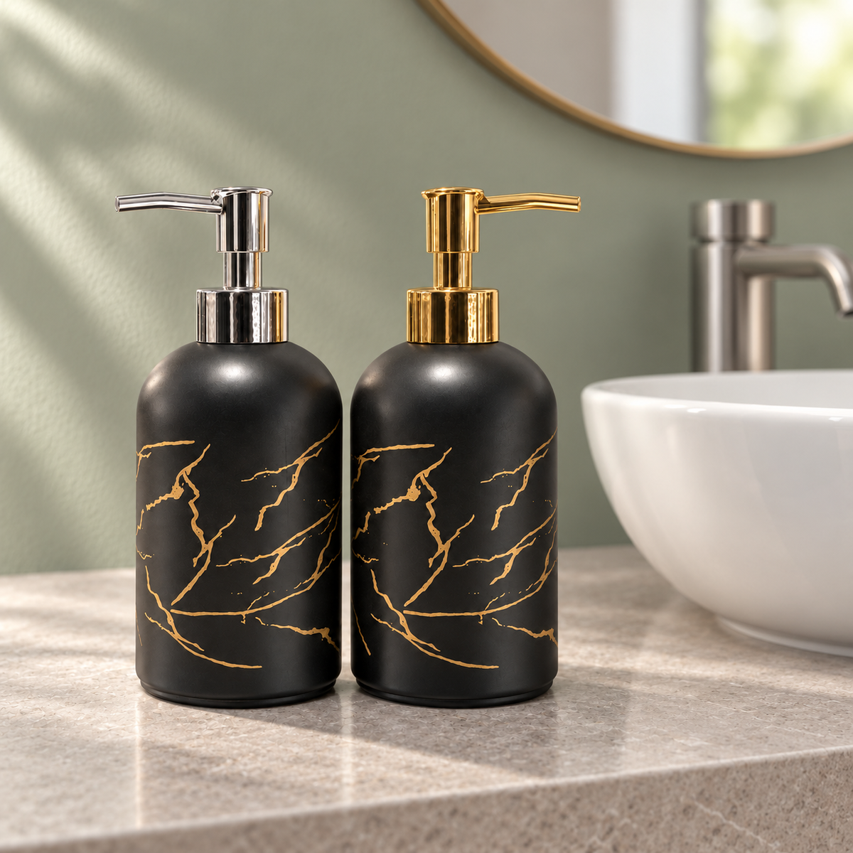 Assorted Soap Dispenser – Black Glossy Marble