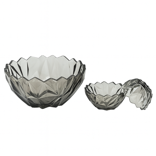 Smoky-Tinted Crystal-Cut 7-Piece Fruit & Serving Bowl Set – Premium Coloured Pressed Glass - Habitt